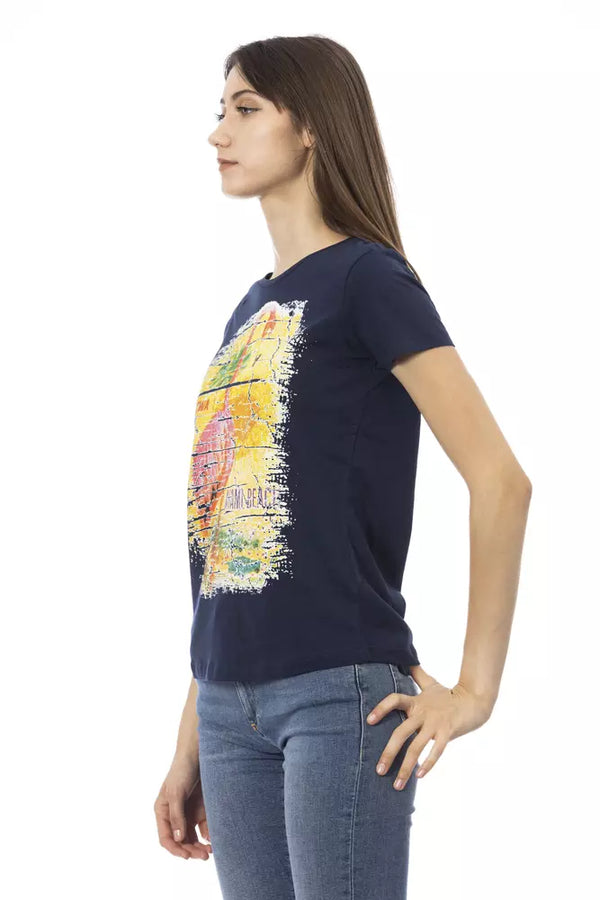 Tee de cuello redondo de manga corta azul elegante