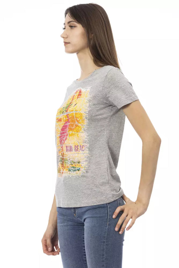 T-shirt de mélange de coton gris chic avec imprimé artistique