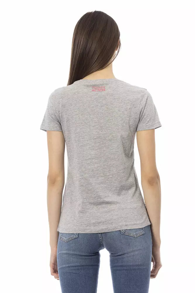 T-shirt de mélange de coton gris chic avec imprimé artistique