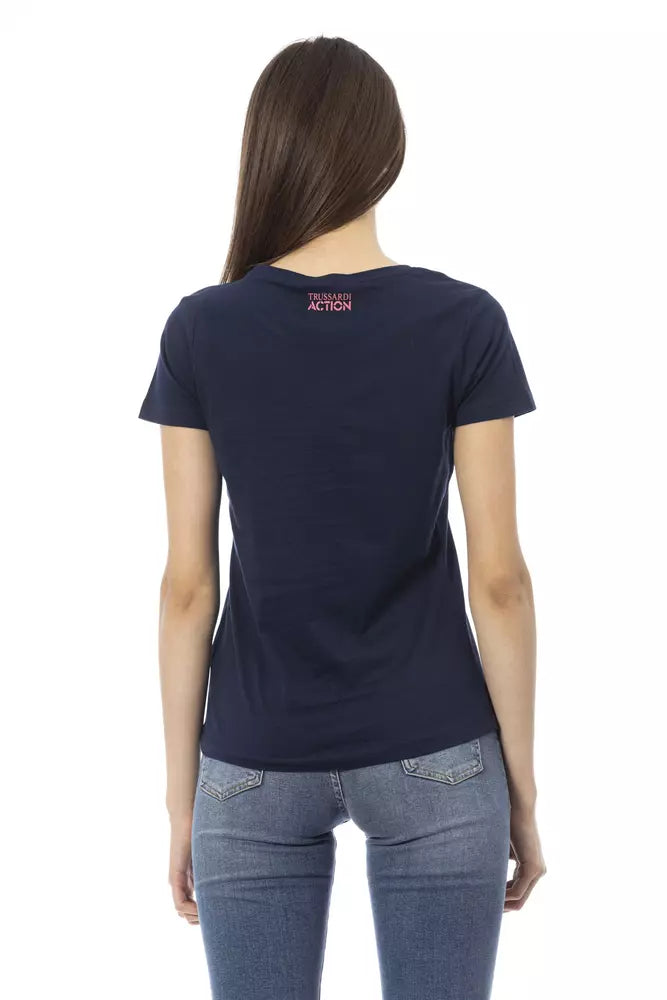 Tee de cuello redondo de manga corta azul elegante