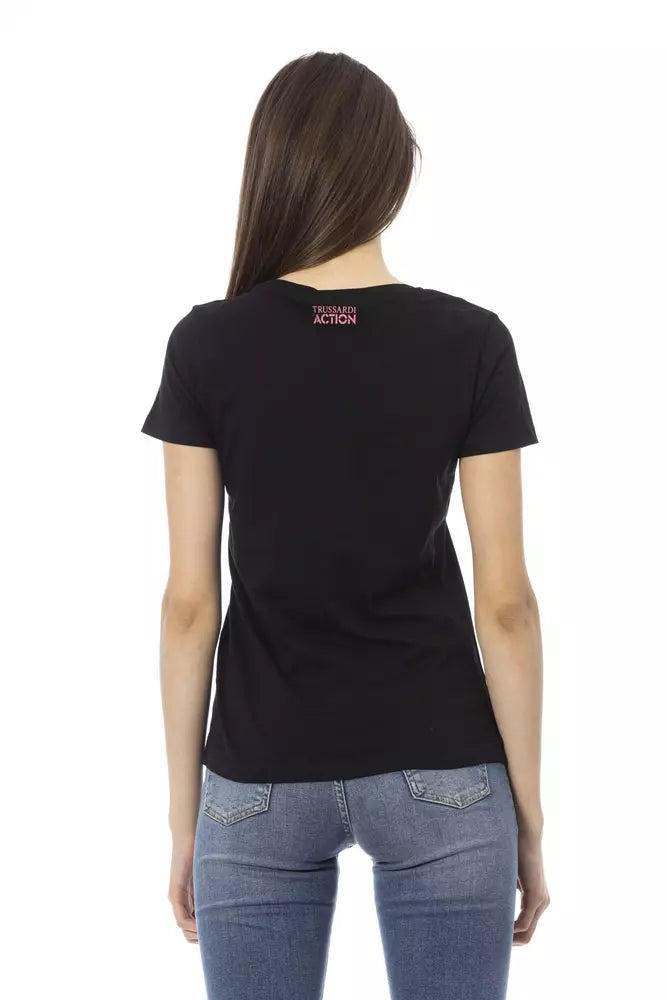 T-shirt à cou rond noir chic avec imprimé avant