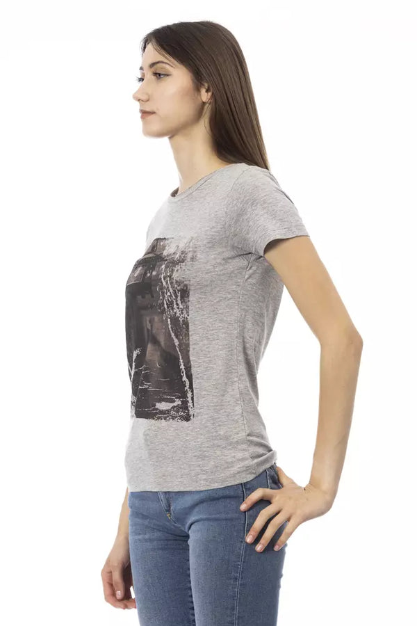 Chic Grey Short Sleeve Round Neck T-Shirt