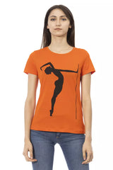 Camiseta de cuello redondo naranja elegante con estampado delantero