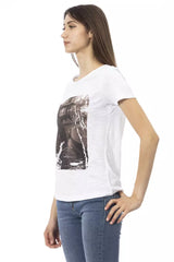 Chic White Cotton Blend Tee με μπροστινή εκτύπωση