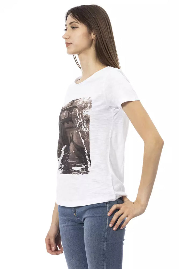 Chic White Baumwollmischtee mit Frontdruck