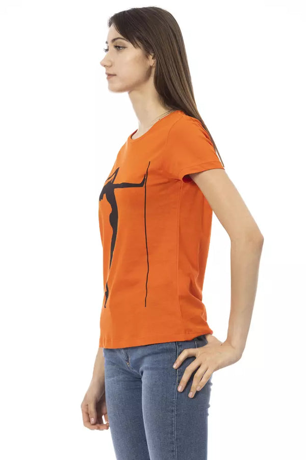 Chic Orange Round Neck -T -Shirt mit vorderem Druck