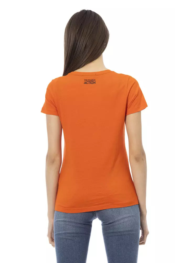 Chic Orange Round Neck -T -Shirt mit vorderem Druck