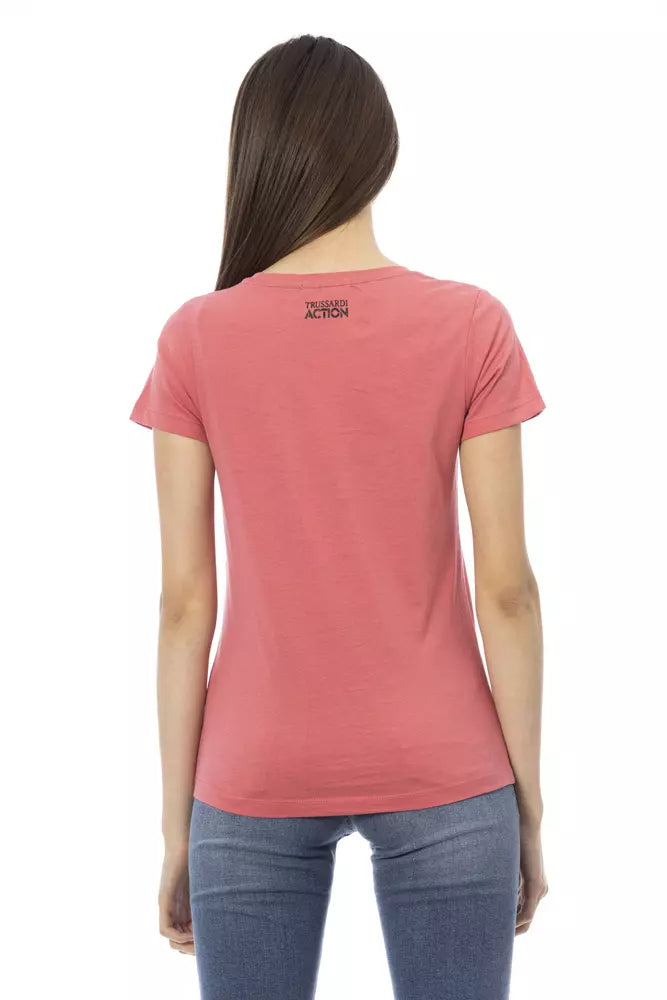 Chic Pink Short Sleeve Baumwollmischtee T -Shirt