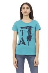 T-shirt bleu clair élégant avec imprimé avant chic