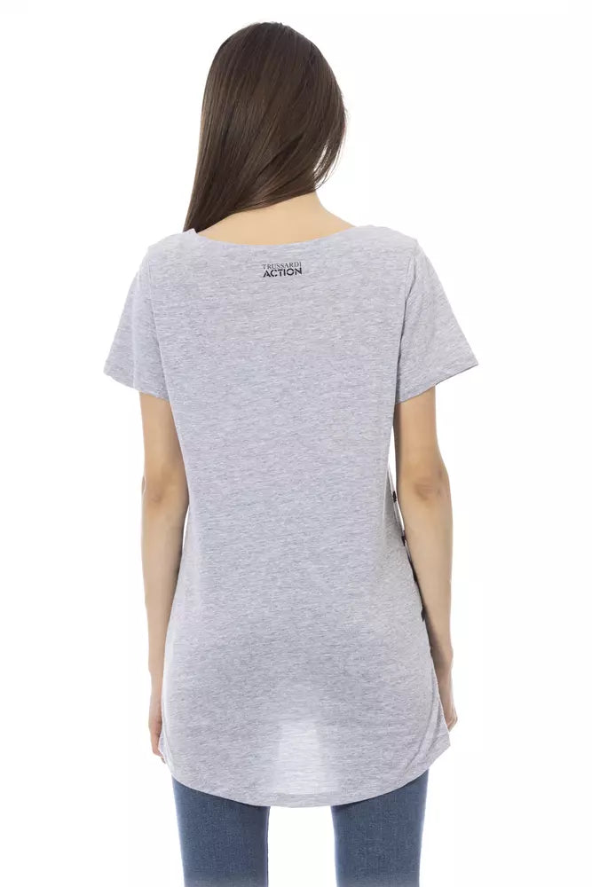 Chic Grey Round Neck -T -Shirt mit einzigartigem Druck