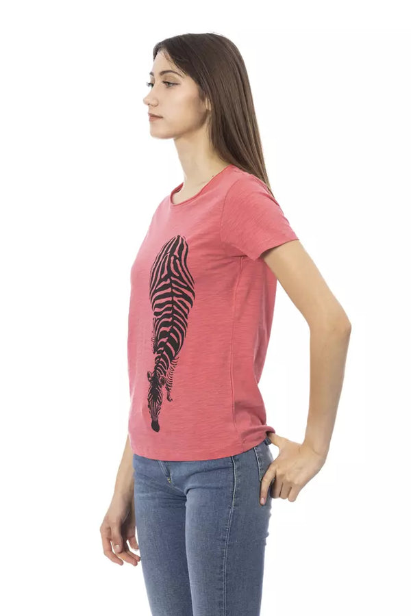 Elegant rosa rundes Nacken -T -Shirt mit schickem Frontdruck