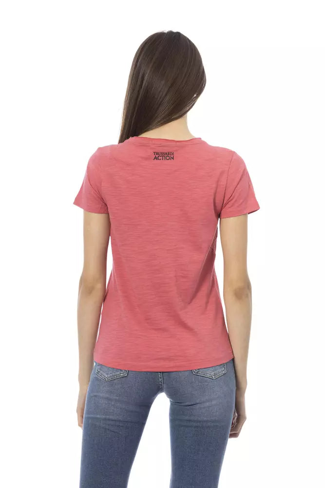 Elegant rosa rundes Nacken -T -Shirt mit schickem Frontdruck