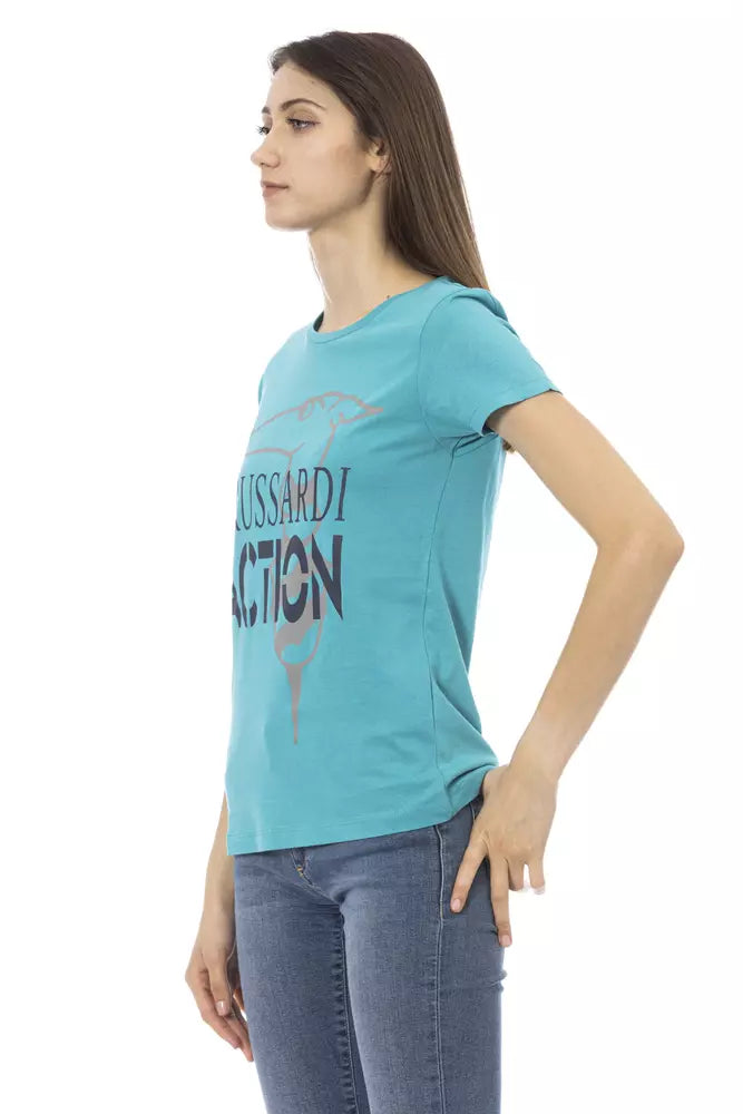 Elegante tee a maniche corte azzurra