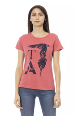 Chic Pink Cotton-Blend-T-Shirt mit elegantem Druck