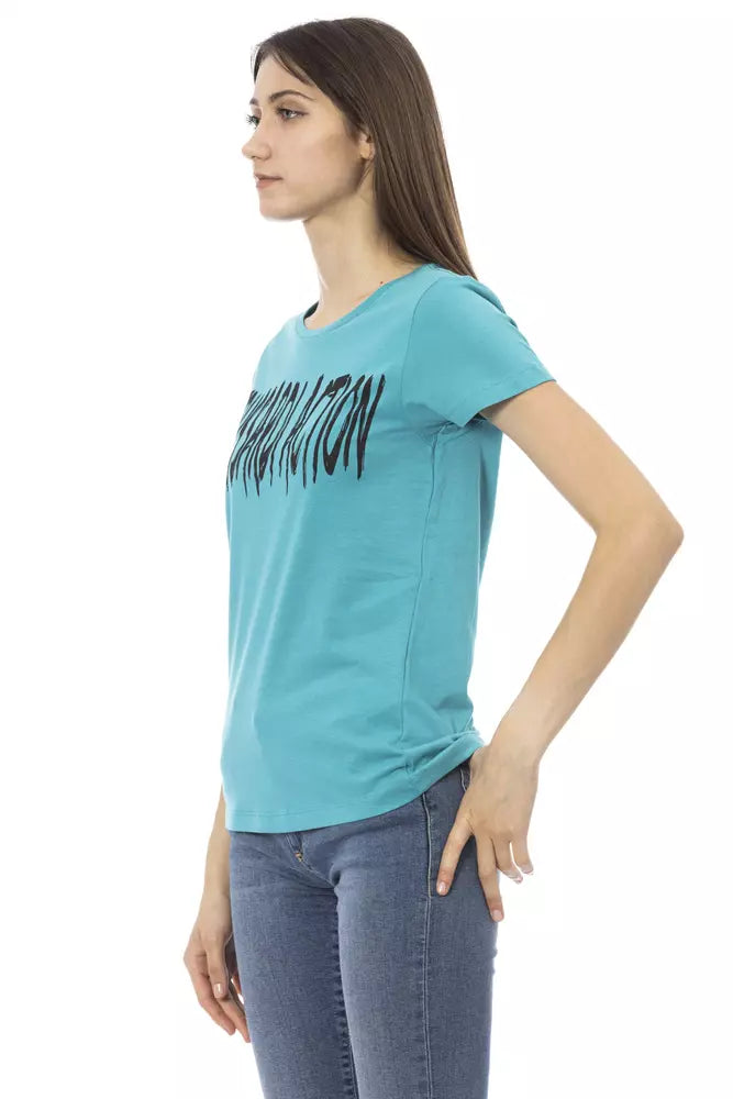 Chic hellblaues Kurzarm -T -Shirt mit vorderem Druck