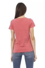 Chic Pink Cotton-Blend-T-Shirt mit elegantem Druck