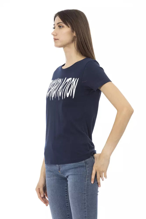 Elegant blaues Kurzarm -T -Shirt mit schickem Druck