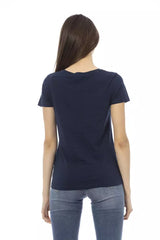 Elegant blaues Kurzarm -T -Shirt mit schickem Druck