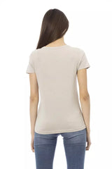 Elegant Beige Kurzarm rundes Hals -T -Shirt