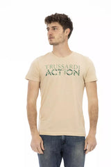 Elegant Beige Kurzarm rundes Hals -T -Shirt