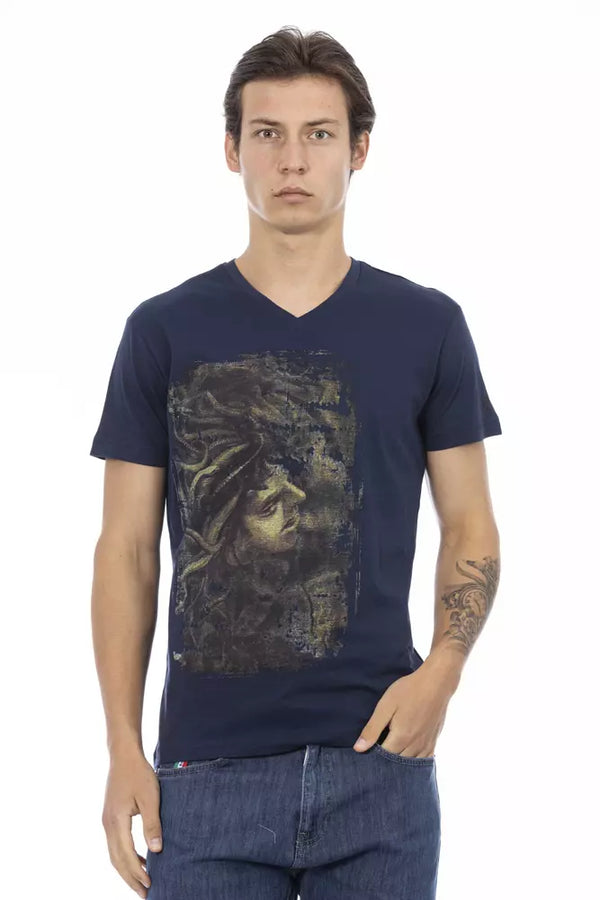 V-Ausschnitt Kurzarm Stylish Blue T-Shirt