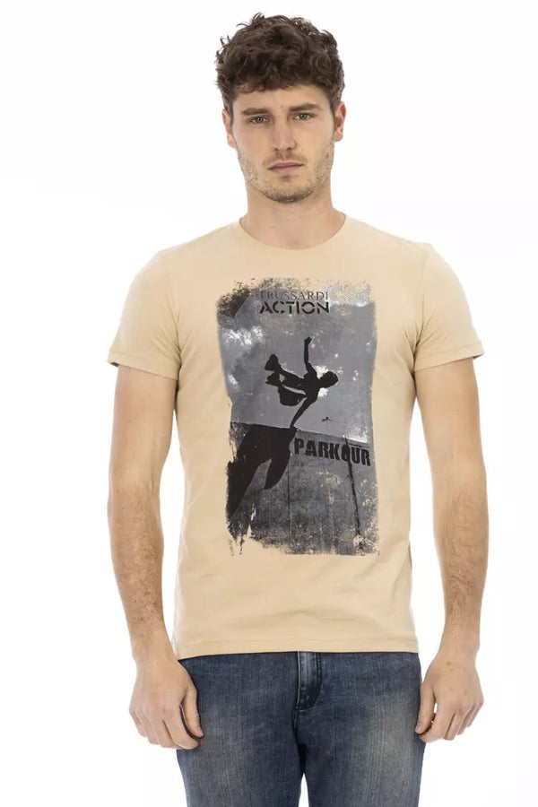 Elegante tee a collo rotondo beige con stampa chic