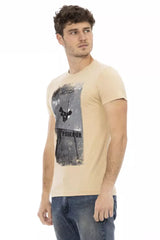 Beige Cotton Men T-Shirt