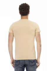 Elegante camiseta redonda de cuello beige con estampado elegante