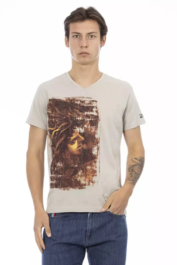 T-shirt en V Beige avec imprimé avant chic