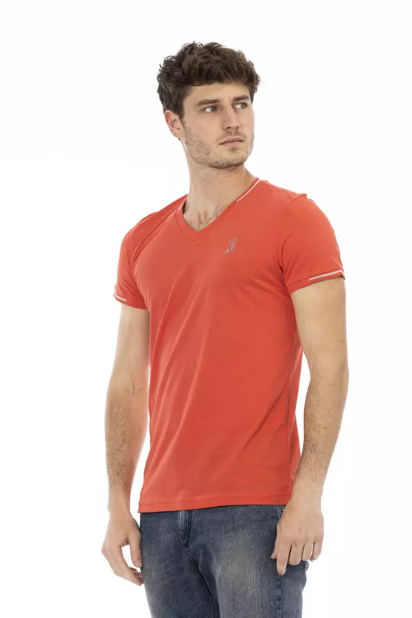 Lebendiges orangefarbenes V-Ausschnitt-T-Shirt mit Brustdruck