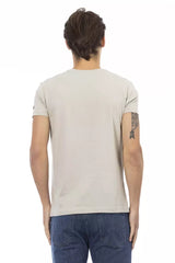 Beige V-Neck-T-Shirt mit elegantem Frontdruck