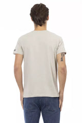 Beige V-Neck-T-Shirt mit schickem Frontdruck