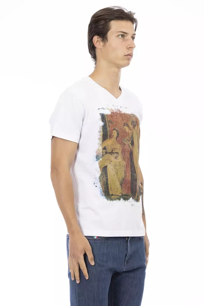 Elegante camiseta de cuello en V con estampado frontal artístico