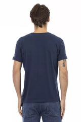 Chic Blue V-Neck Tee με έντονη μπροστινή εκτύπωση