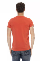 T-shirt à col en V orange vibrant avec imprimé thoracique