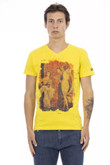 T-shirt à col en V jaune en V avec charme graphique