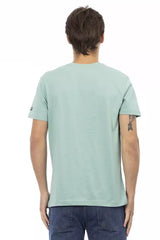 Camiseta de cuello en V verde vibrante con estampado delantero