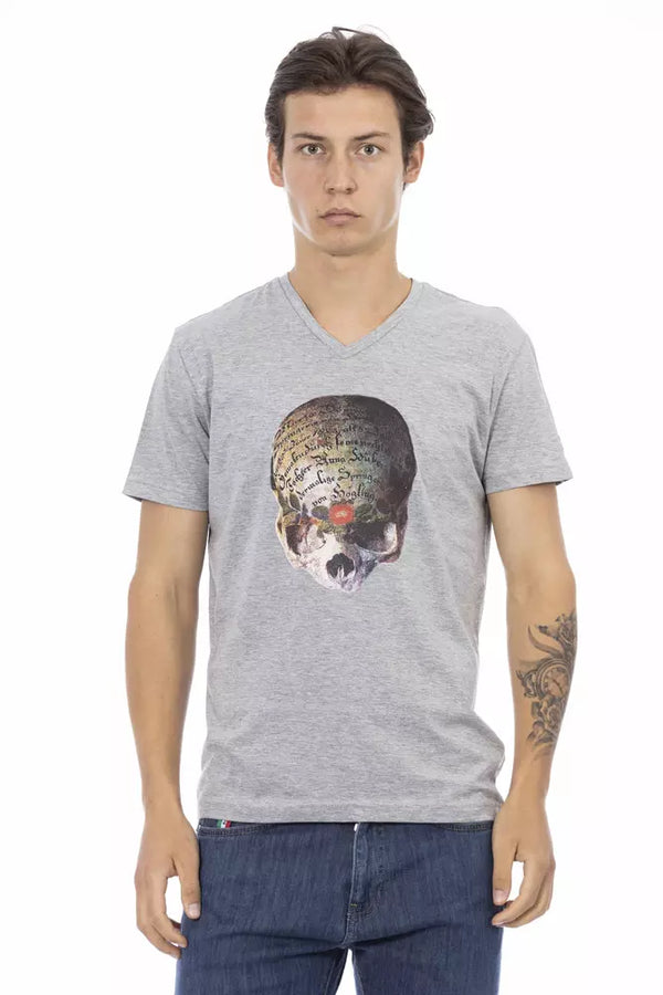 TEE de manga corta de impresión frontal de cuello en V - Elegante gris