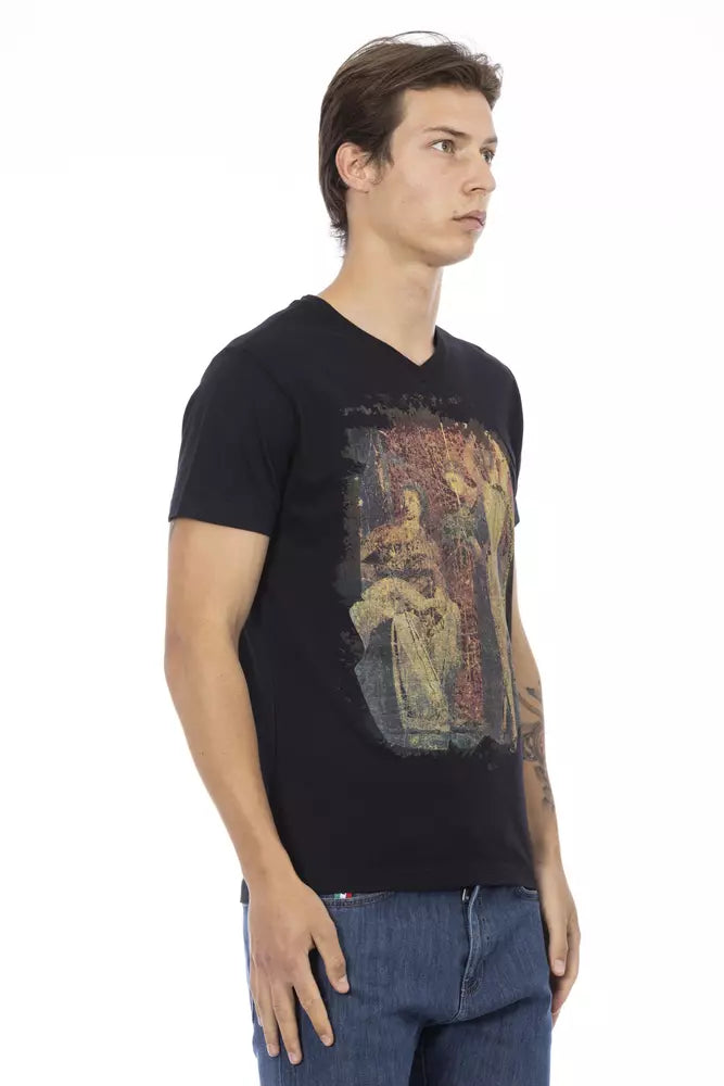 Camiseta de cuello en V elegante con estampado frontal artístico