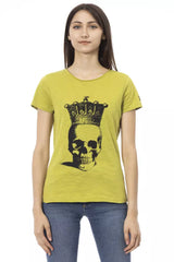 TEE de manga corta verde elegante con estampado frontal único