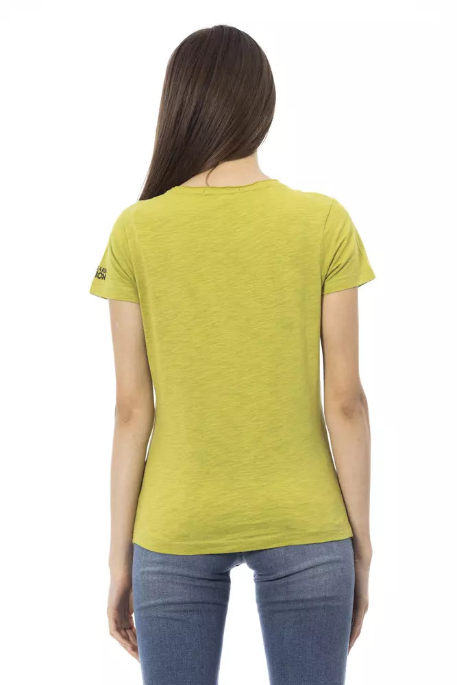 Chic Green Short Sleeve T -Shirt mit einzigartigem vorderen Druck