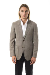 Elegante lana gris blazer de dos botones