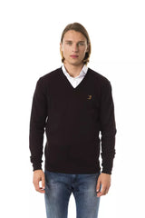 Maglione ricamato in lana merino a V Merino