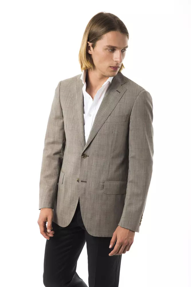 Elegante lana gris blazer de dos botones