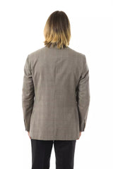 Elegante lana gris blazer de dos botones