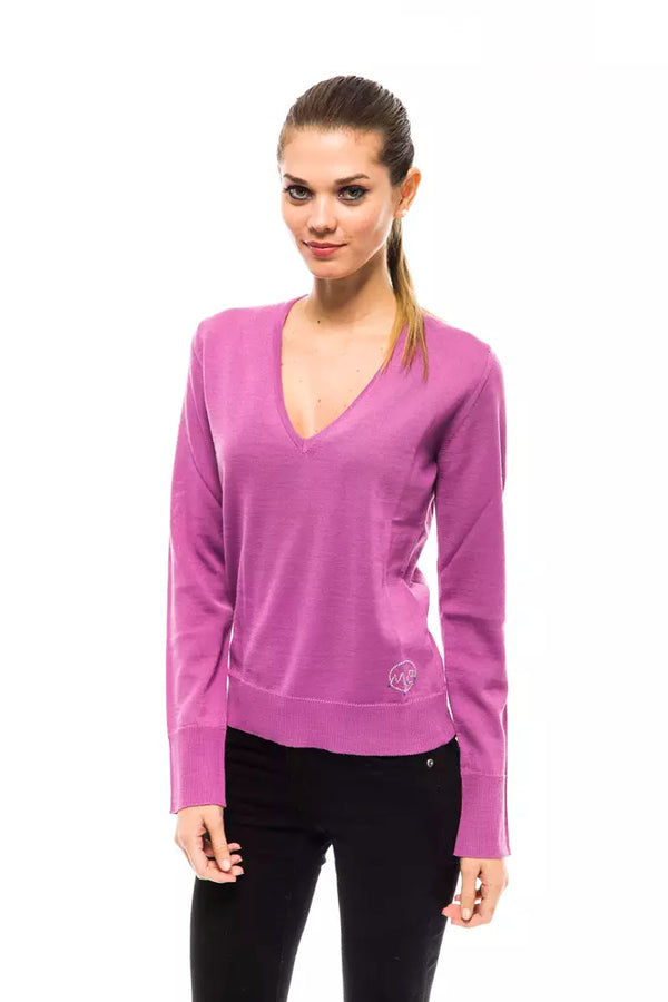 Maglione logo abbellito chic rosa a v-collo rosa