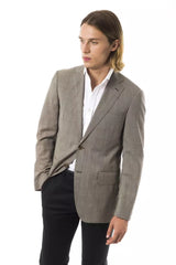 Eleganter Blazer mit zwei Buttons aus grauer Wolle