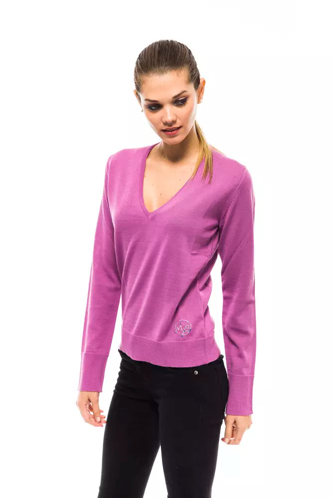 Maglione logo abbellito chic rosa a v-collo rosa