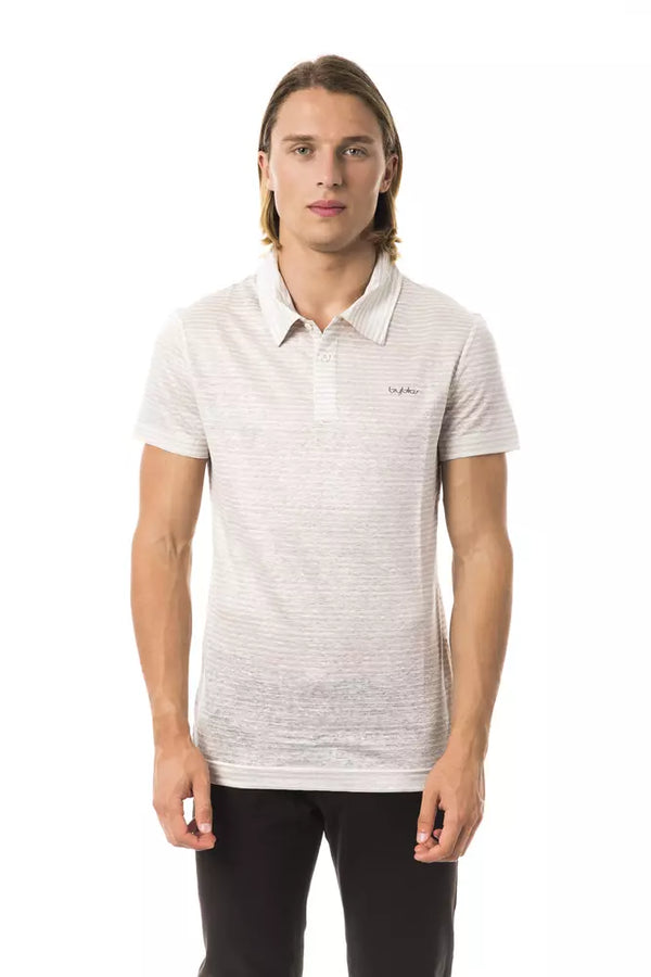 Elegante polo de lino beige con bordado en el pecho