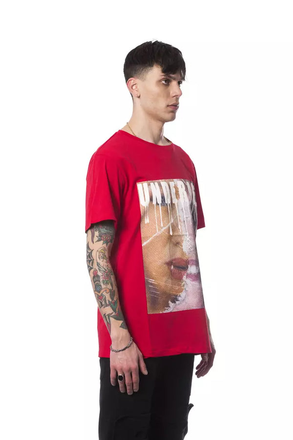 Elegantes rotes rundes Nacken -Baumwoll -T -Shirt